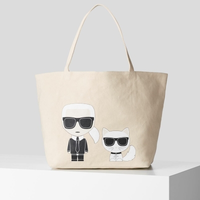 Beige Women's Karl Lagerfeld Ikonik Karl & Choupette Tote Bags | AE035LGIM