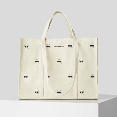 Beige Women's Karl Lagerfeld K/Ikonik Canvas Shopper Tote Bags | AE162CAWD