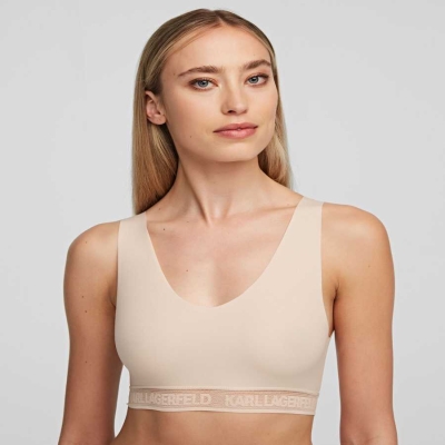 Beige Women's Karl Lagerfeld Ultra-light Karl Logo Bralette Underwear | AE583DKFB