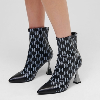 Black / Grey Women's Karl Lagerfeld Debut Kl Monogram Stretch Boots | AE910DWOC