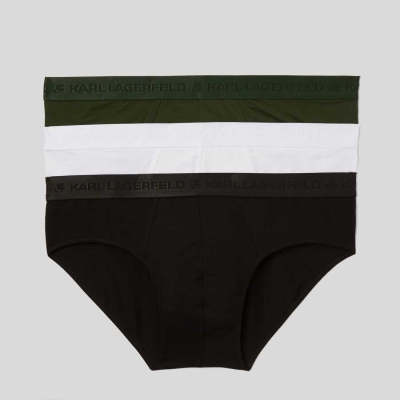 Black / Khaki / White Men's Karl Lagerfeld Premium Karl Logo Brief – 3 Pack Underwear | AE145LFMD