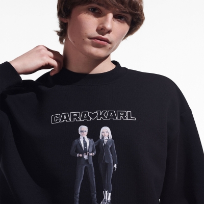 Black Men's Karl Lagerfeld Cara Loves Karl Avatar Sweatshirts | AE453ATEJ