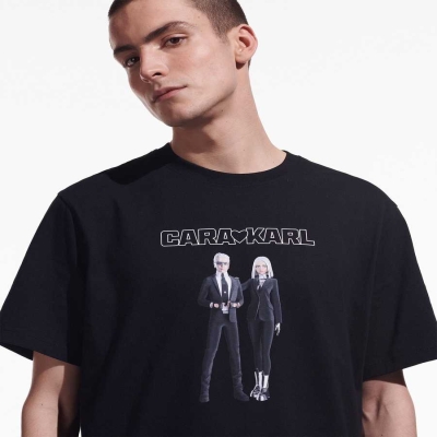 Black Men's Karl Lagerfeld Cara Loves Karl Avatar T-Shirts | AE958NARH