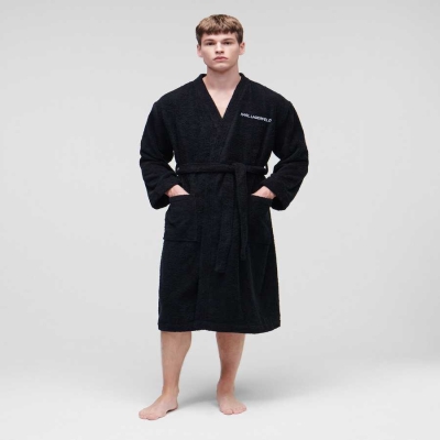 Black Men's Karl Lagerfeld Ikonik 2.0 Bathrobe Loungewear | AE251WDBL