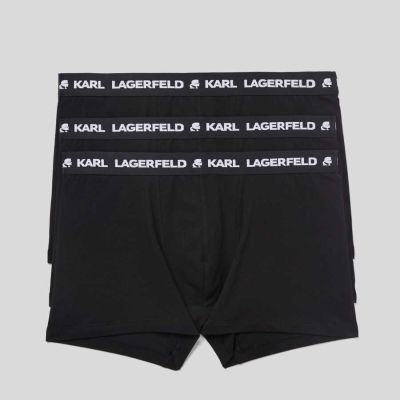 Black Men's Karl Lagerfeld Karl Logo Monochrome Trunks - 3 Pack Underwear | AE930JLCR