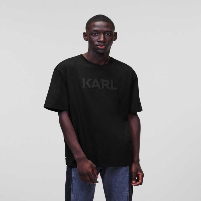 Black Men's Karl Lagerfeld Karl Logo T-Shirts | AE491COZW