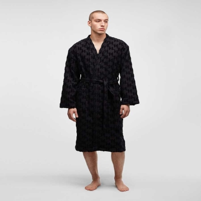 Black Men's Karl Lagerfeld Kl Monogram Bathrobe Loungewear | AE046RNWH