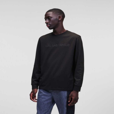 Black Men's Karl Lagerfeld Long-sleeved Karl Logo T-Shirts | AE198CFUG