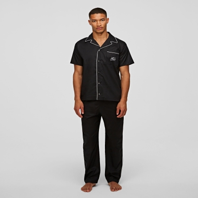 Black Men's Karl Lagerfeld Piped Pajama Set Sleepwear | AE543RAHB