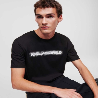 Black Men's Karl Lagerfeld Pixel Karl Logo T-Shirts | AE321RWBL