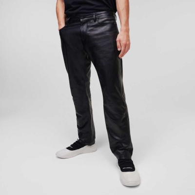 Black Men's Karl Lagerfeld Premium Leather Pants | AE541LXJT