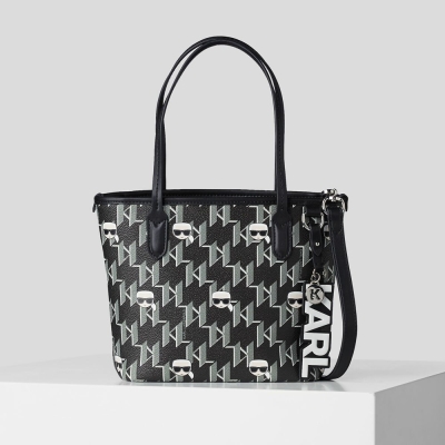 Black / Multicolor Women's Karl Lagerfeld K/Ikonik Monogram Small All-over-print Tote Bags | AE057XROV