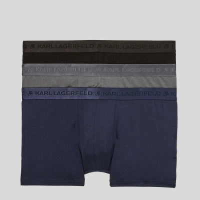 Black / Navy / Grey Men's Karl Lagerfeld Premium Karl Logo Trunks – 3 Pack Underwear | AE486FHIV