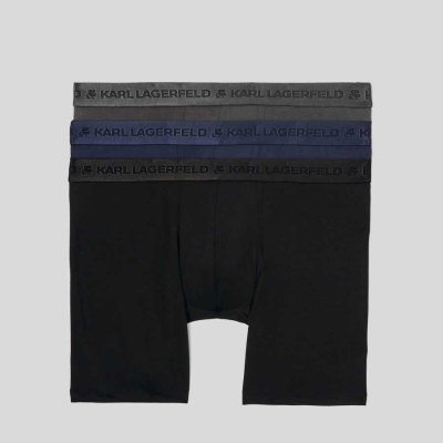 Black / Navy / Grey Men's Karl Lagerfeld Premium Karl Logo Boxers – 3 Pack Underwear | AE879EHKV