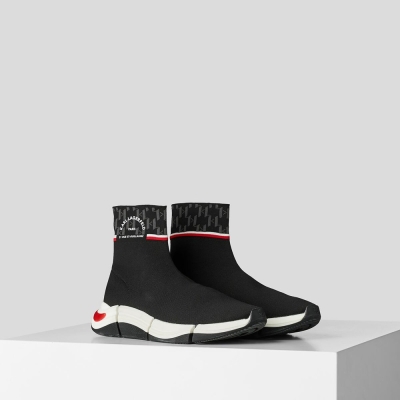 Black / Red Women's Karl Lagerfeld Rue St-guillaume Logo Knit Boots | AE251PFSX