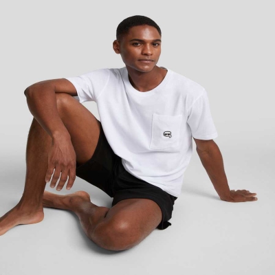 Black / White Men's Karl Lagerfeld Ikonik Karl Shorts Tee Set Loungewear | AE289ZBGE