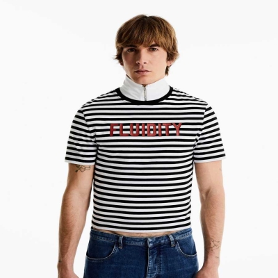 Black / White Men's Karl Lagerfeld Karl Lagerfeld X Alled-martinez Striped T-Shirts | AE537NPBK