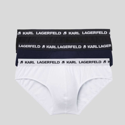 Black / White / Navy Men's Karl Lagerfeld Logo Briefs 3-pack Underwear | AE402GFNJ