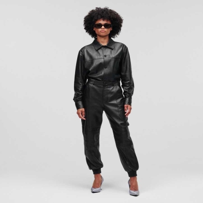 Black Women's Karl Lagerfeld Athleisure Leather Pants | AE576UYDH