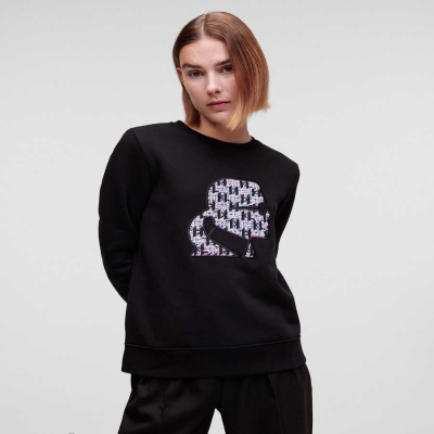 Black Women's Karl Lagerfeld BOUCLÉ Karl Profile Sweatshirts | AE519FBXQ