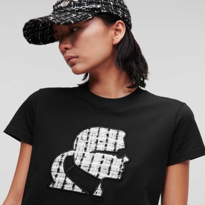 Black Women's Karl Lagerfeld BOUCLÉ Karl Profile T-Shirts | AE972AQCH