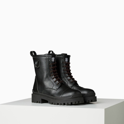 Black Women's Karl Lagerfeld Cara Loves Karl Lace-up Biker Boots | AE268EBQN