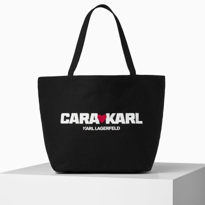 Black Women's Karl Lagerfeld Cara Loves Karl Canvas Shopper Tote Bags | AE394IQGA