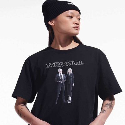 Black Women's Karl Lagerfeld Cara Loves Karl Avatar T-Shirts | AE938GWEN