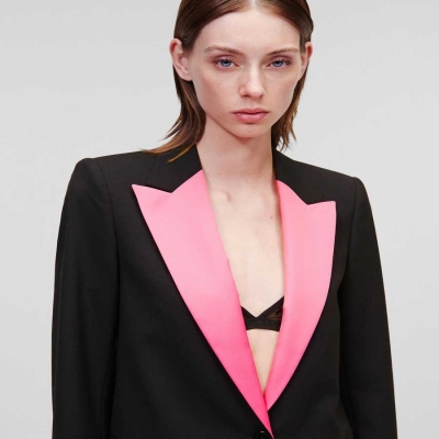 Black Women's Karl Lagerfeld Colour-pop Lapel Tailored Blazers | AE456MYDZ