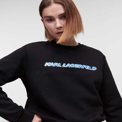 Black Women's Karl Lagerfeld Cropped Karl Future Logo Sweatshirts | AE874AVLX