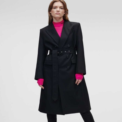 Black Women's Karl Lagerfeld Double-breasted Tailored Coats | AE046VXFG