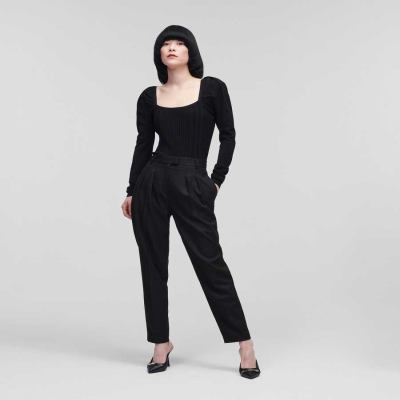 Black Women's Karl Lagerfeld Double-pleat Tailored Pants | AE629JQHS