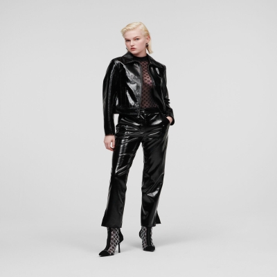 Black Women's Karl Lagerfeld Faux Patent Leather Pants | AE609DSIT