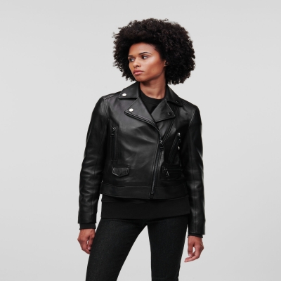 Black Women's Karl Lagerfeld Ikonik 2.0 Leather Jackets | AE748YDUG