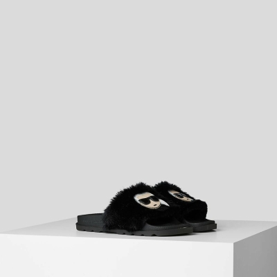 Black Women's Karl Lagerfeld K/Ikonic Kondo Tred Slides Sandals & Flats | AE047PAIK