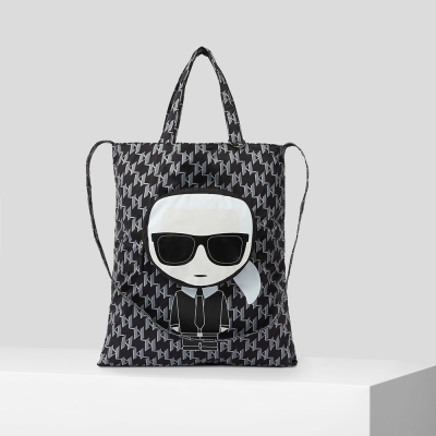 Black Women's Karl Lagerfeld K/Ikonik Monogram Packable Nylon Tote Bags | AE327ZEFH