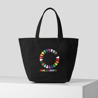 Black Women's Karl Lagerfeld K/Love Reversible Canvas Tote Bags | AE140USQB