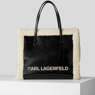 Black Women's Karl Lagerfeld K/Skuare Faux-shearling Tote Bags | AE084IZNW