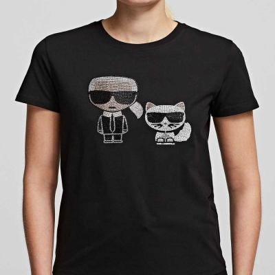 Black Women's Karl Lagerfeld Karl & Choupette Ikonik Tee T-Shirts | AE794OPHM