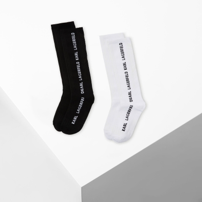 Black Women's Karl Lagerfeld Karl Classic Long Socks - 2 Pack Underwear | AE942PMAS