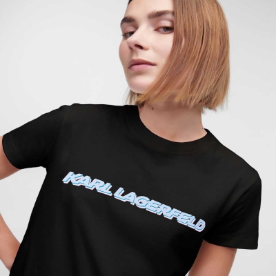 Black Women's Karl Lagerfeld Karl Future Logo T-Shirts | AE876FNJH