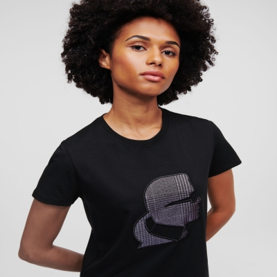 Black Women's Karl Lagerfeld Karl Kameo Checked T-Shirts | AE510RVBT