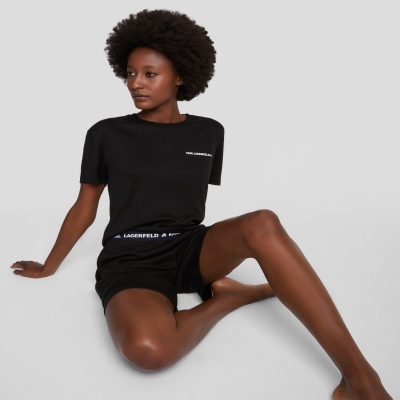 Black Women's Karl Lagerfeld Karl Logo Shorts And Tee Pajama Set Sleepwear | AE869TGXR