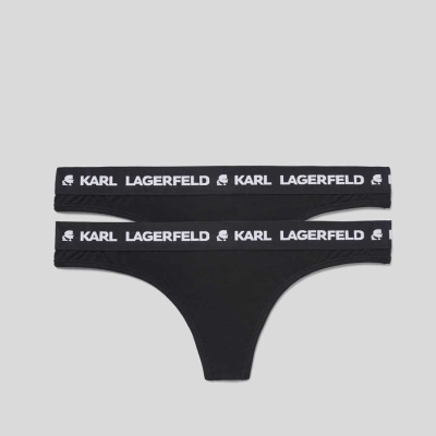 Black Women's Karl Lagerfeld Karl Logo Thong - 2 Pack Underwear | AE735CSTI