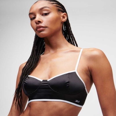 Black Women's Karl Lagerfeld Karl Signature Satin Bralette Underwear | AE235VXGU