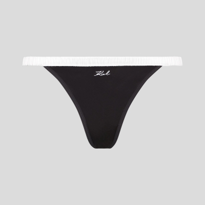 Black Women's Karl Lagerfeld Karl Signature Satin Thong Underwear | AE409IRGT