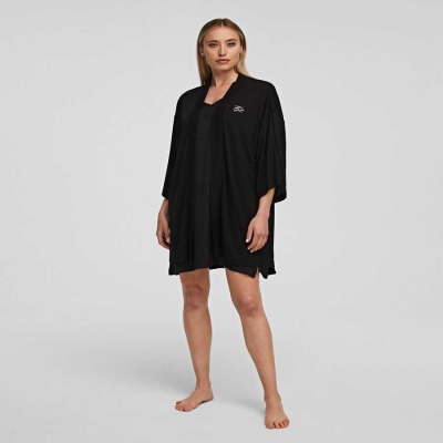 Black Women's Karl Lagerfeld Kimono And Dress Travel Set Loungewear | AE914DGXT