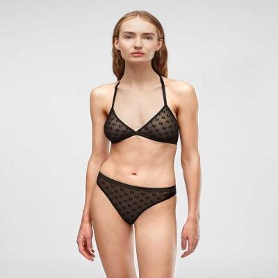 Black Women's Karl Lagerfeld Kl Monogram Triangle Bra Underwear | AE459UGSA