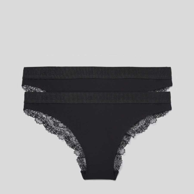 Black Women's Karl Lagerfeld Lace Briefs - 2 Pack Underwear | AE379LSPY