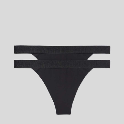 Black Women's Karl Lagerfeld Lace Thong - 2 Pack Underwear | AE412DFSU